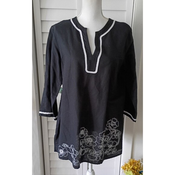 Brooks Brothers women's embroidered black Linen/Cotton tunic XL - Picture 1 of 10